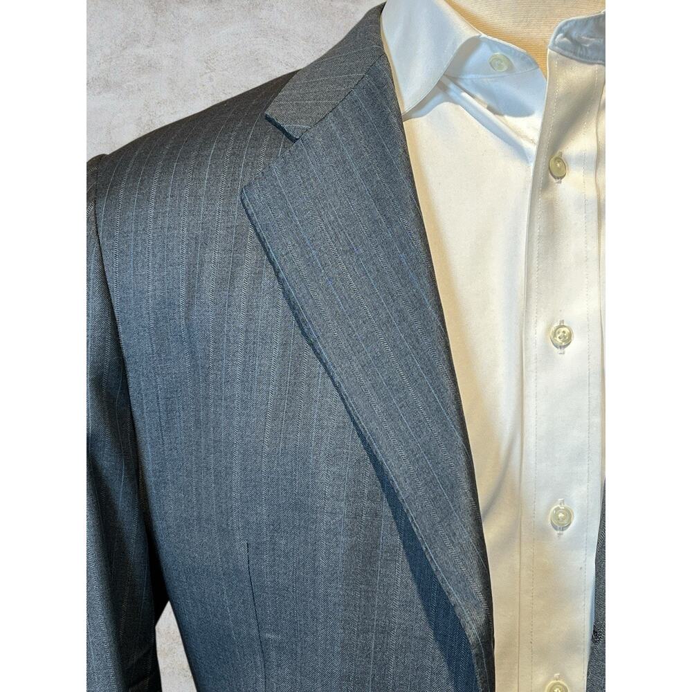 Hickey Freeman Customized 44R 38x27 Gray Ice Blue Multi-Stripe Suit 3/2 Roll - Picture 8 of 16
